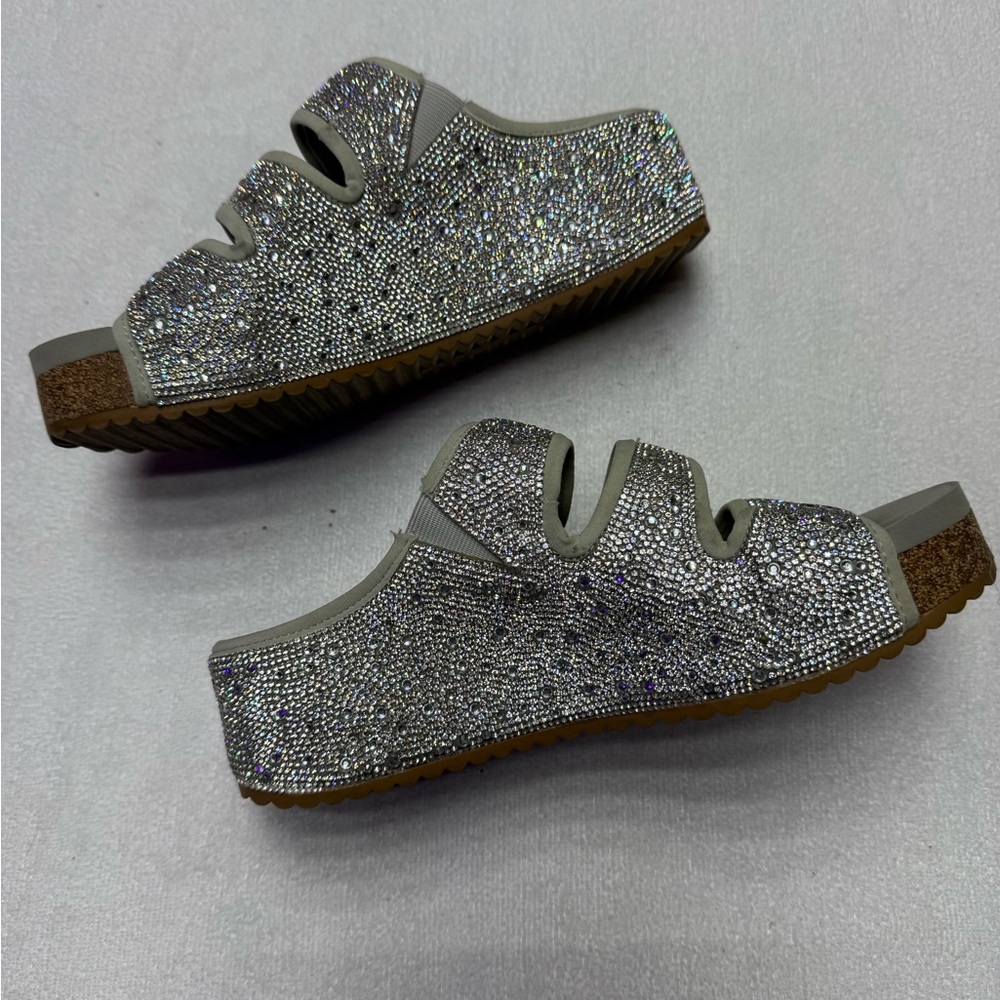 Chelsea & Violet Silver Gray Rhinestone Slide Sandals - Picture 4 of 7
